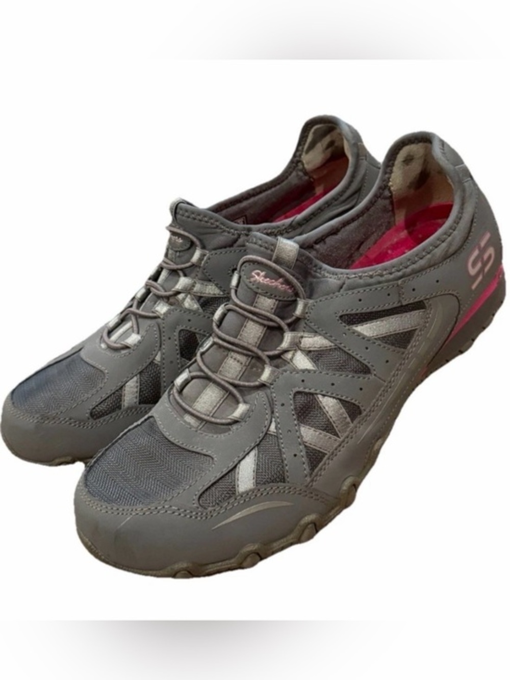 Skechers Bikers Shoes Sneakers Womens Size 7.5 Leather Gray Hot Pink 22406R